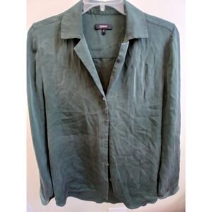 Quince Washable Stretch Silk Blouse Green Lrg Luxury Old Money